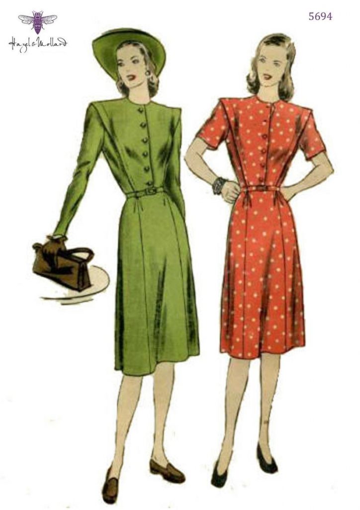 Vintage 1940's Sewing Pattern Dress High Neck Button Front image 0