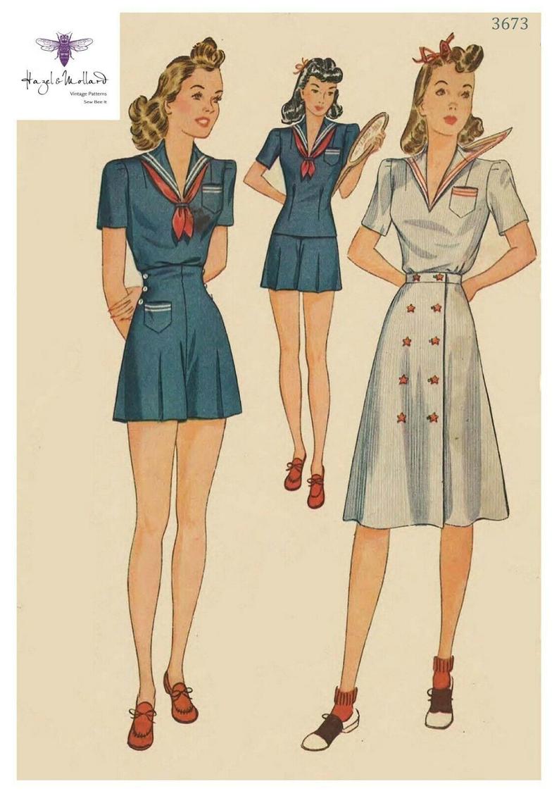 1940s Sailor Playsuit With A High Waist Short Pictures Photos Patterns Vintage Retro