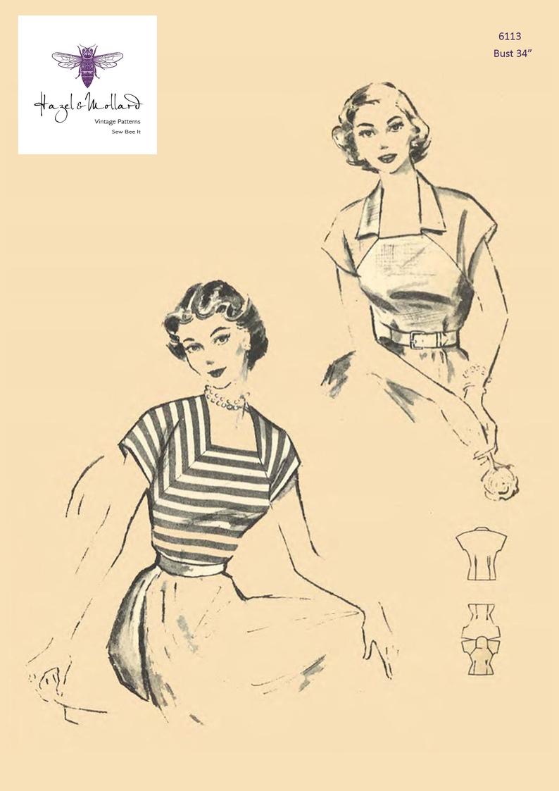 Vintage 1950's Sewing Pattern:  Square Neck Blouse Top image 0