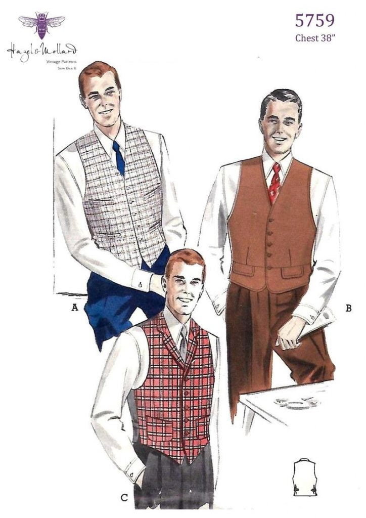 1950's Vintage Sewing Pattern men's Vests Waistcoats image 0