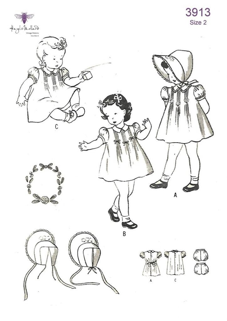 Reproduction Vintage 1950s Sewing Pattern Toddler Dress Bonnet image 0