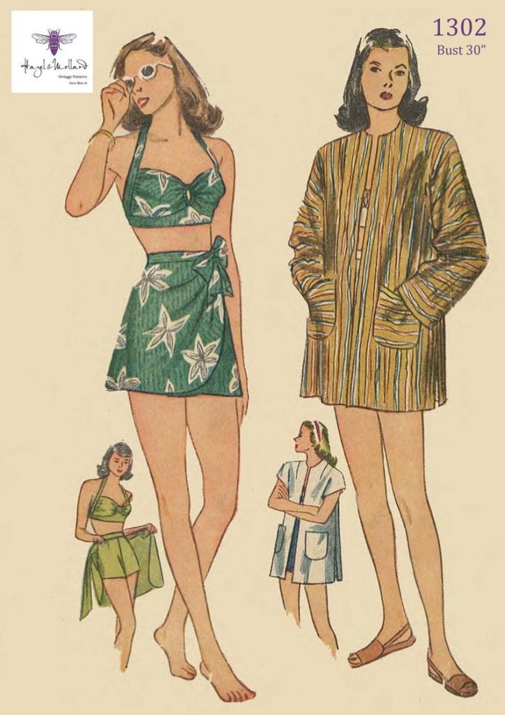 Vintage 1940's Sewing Pattern: Bathing Suit Sarong Beach image 0