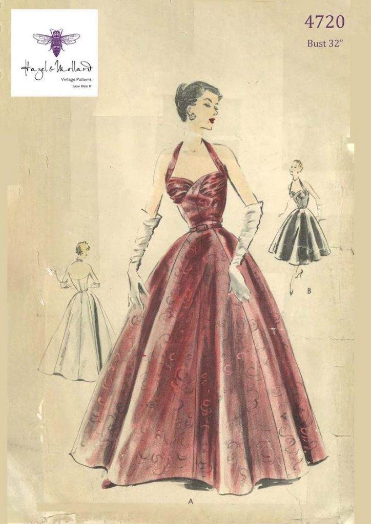 Vintage 1950's Sewing Pattern Elegant Evening Dress Halter image 0