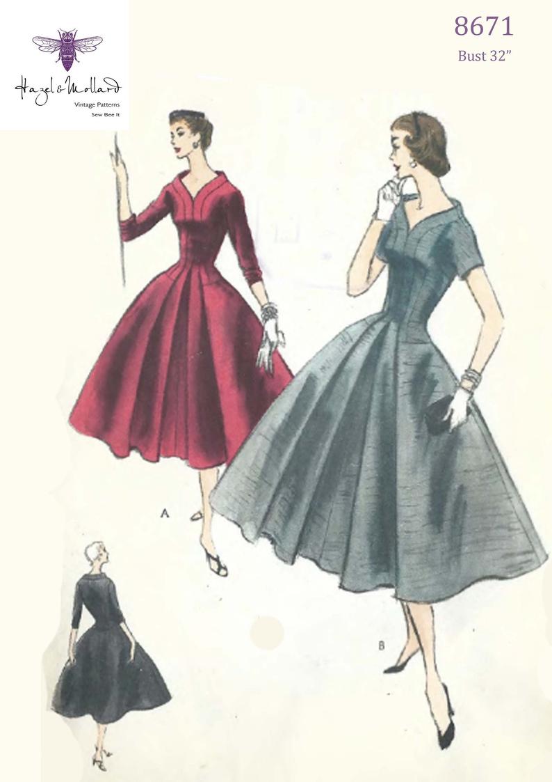 Vintage 1950's Sewing Pattern Elegant Dress Bust 32 image 0