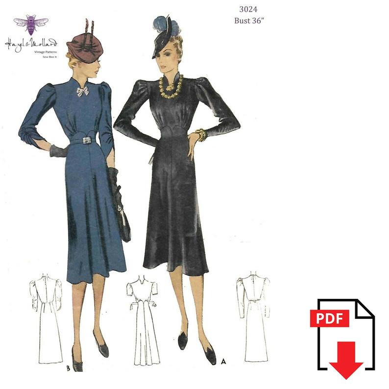 Vintage 1930's Sewing Pattern Reproduction Elegant Dress image 0