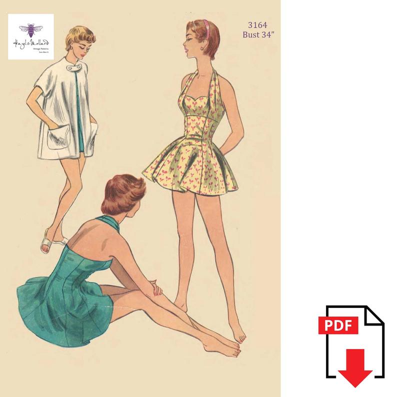 Vintage 50's Sewing Pattern: Halter Neck Bathing Suit & image 0