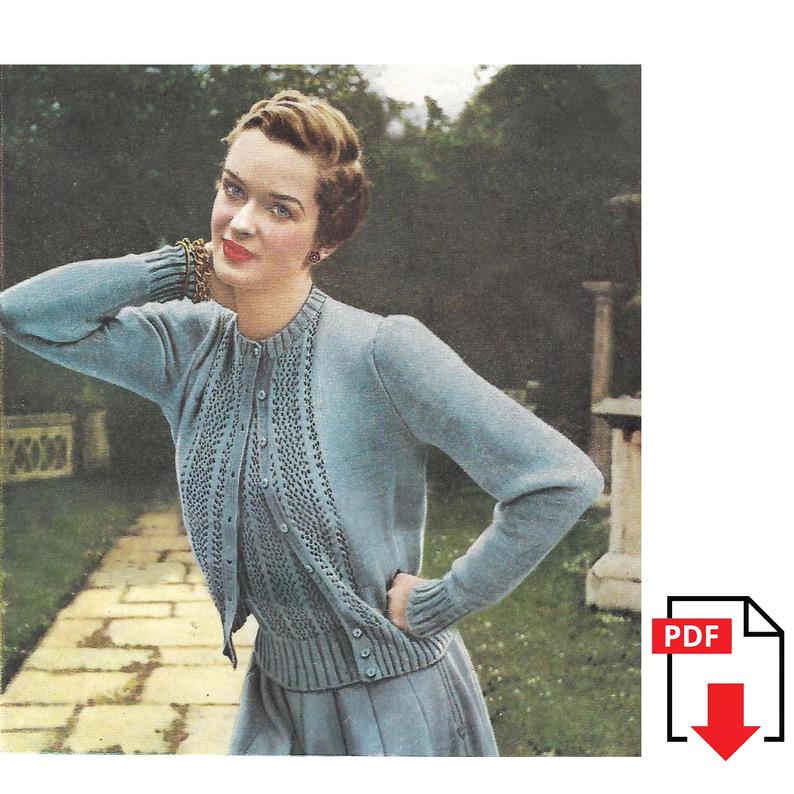 1940's Knitting Pattern: Distinguished Twin Set Lace image 0