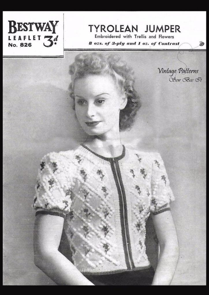 1940's Bestway 826 Knitting Pattern Women's Tyrolean image 0
