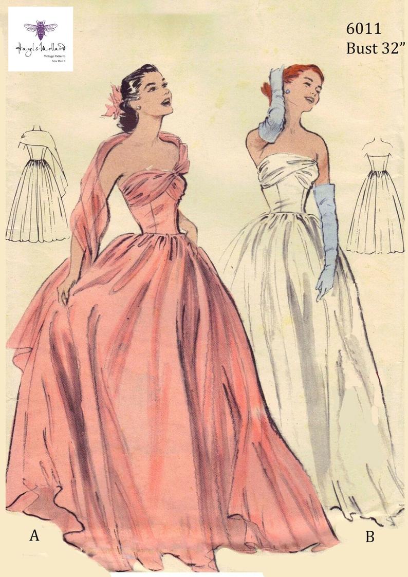 Vintage 1950's Sewing Pattern Ball Gown Prom Dress Bridal image 0