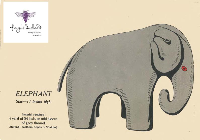 Vintage 1940's Reproduction Sewing Pattern: Elephant Toy. image 0