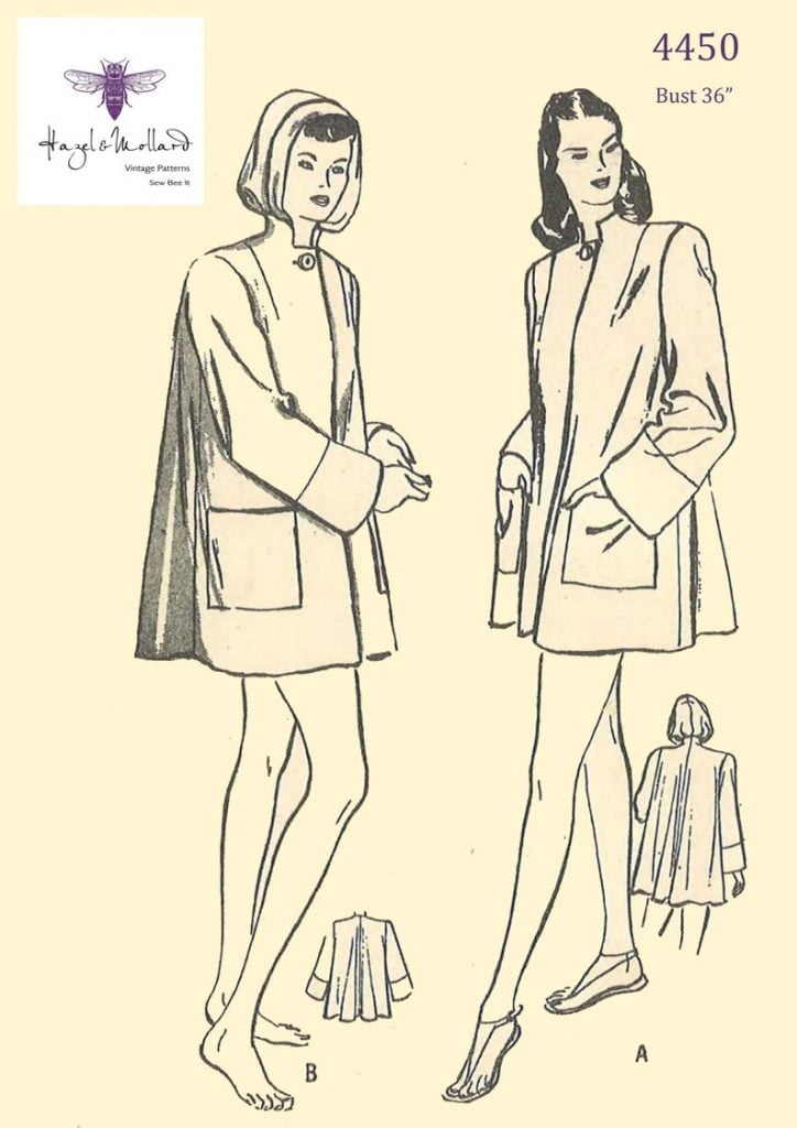 Vintage 1940's Sewing Pattern: Flared Beach Coat with Hood image 0
