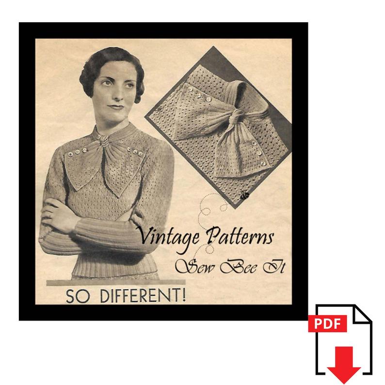 1920's Knitting Pattern: Women's Bow Neck Sweater image 0