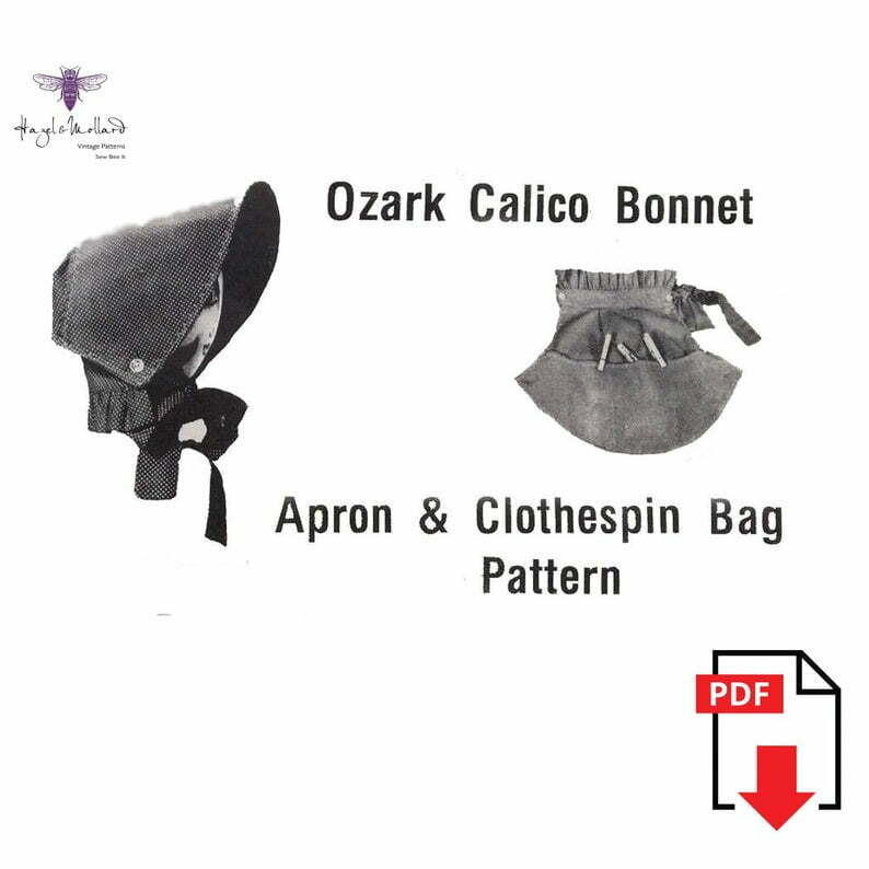 Vintage Sewing Pattern Ozark Calico Bonnet Apron Peg Bag image 0
