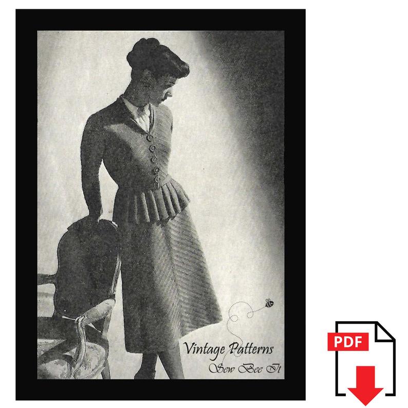 1940's Knitting Pattern: Elegant Smart Chevron Peplum image 0