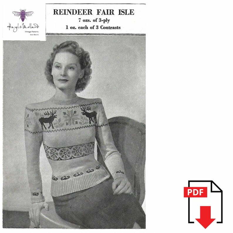 1940's Knitting Pattern: Fitted Fair Isle Sweater Bust image 0