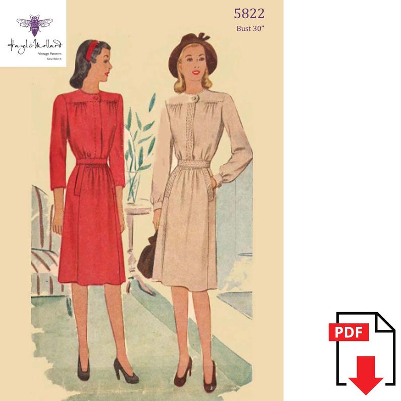 Vintage 1940's Sewing Pattern: Long Sleeved Day Dress. image 0