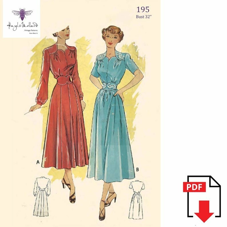 Vintage 1940's Sewing Pattern Wartime Dress Shoulder Yokes image 0