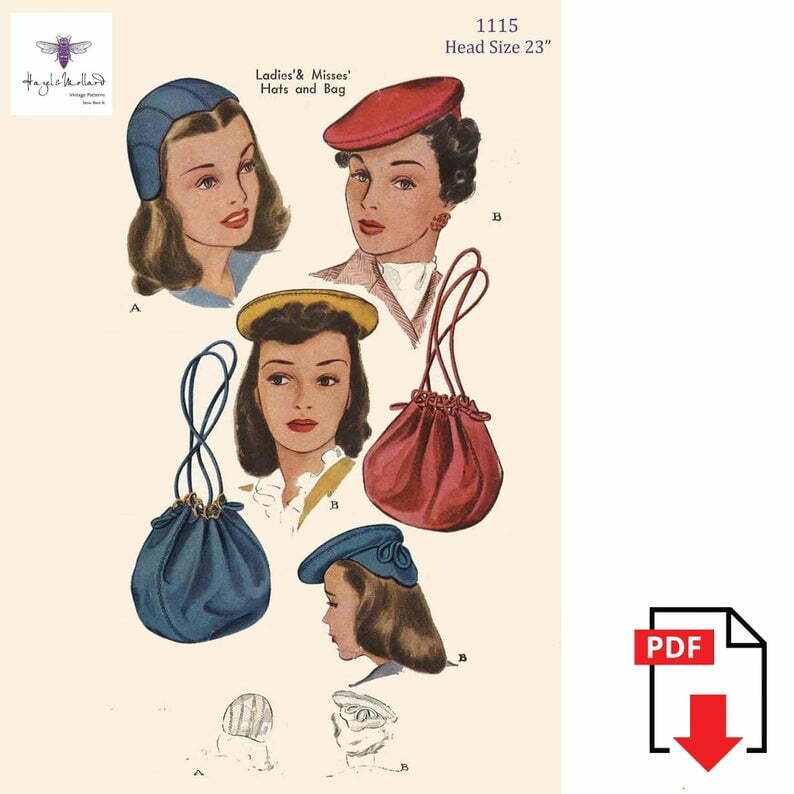 Vintage 1940's Sewing Pattern: Ladies Hats & Drawstring image 0