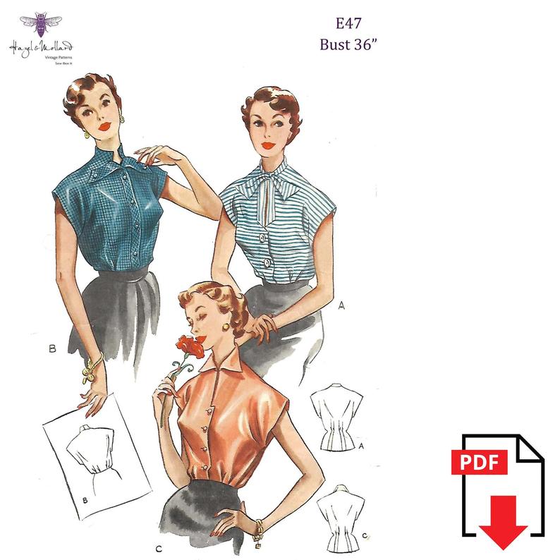 Vintage 1950's Sewing Pattern Pretty Blouse Top Bust image 0