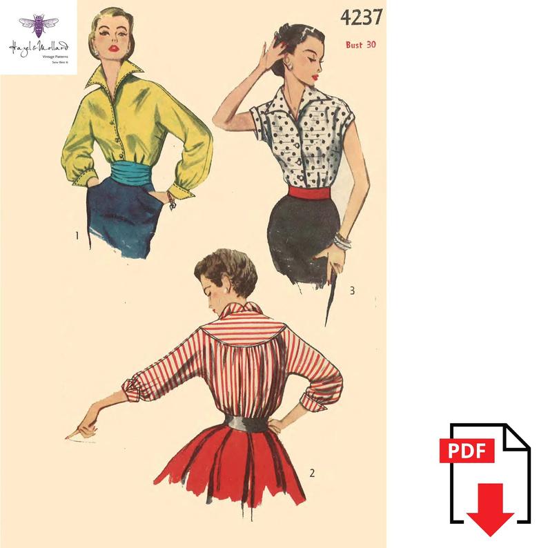 Vintage 1950's Sewing Pattern Stylish Blouse Pin Up image 0