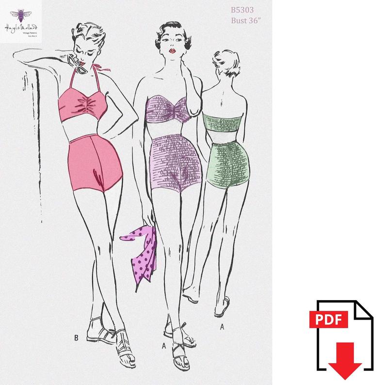 Vintage 50's Sewing Pattern Halter Neck Bathing Suit image 0