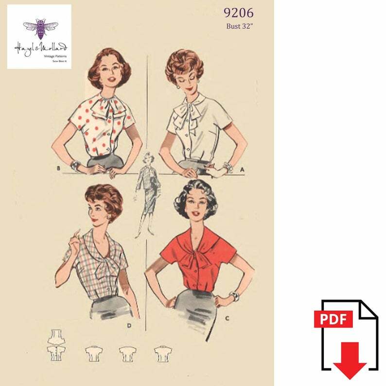 Vintage 1950's Sewing Pattern: Rockabilly Pussy Bow Blouse image 0