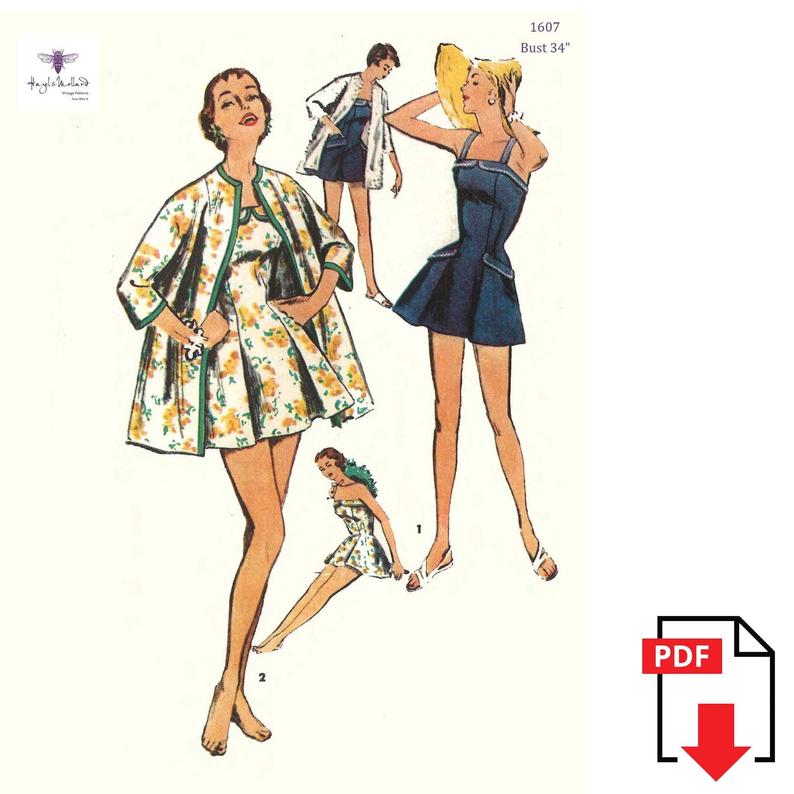 Vintage 1950's Sewing Pattern: Skirted Bathing Suit and image 0