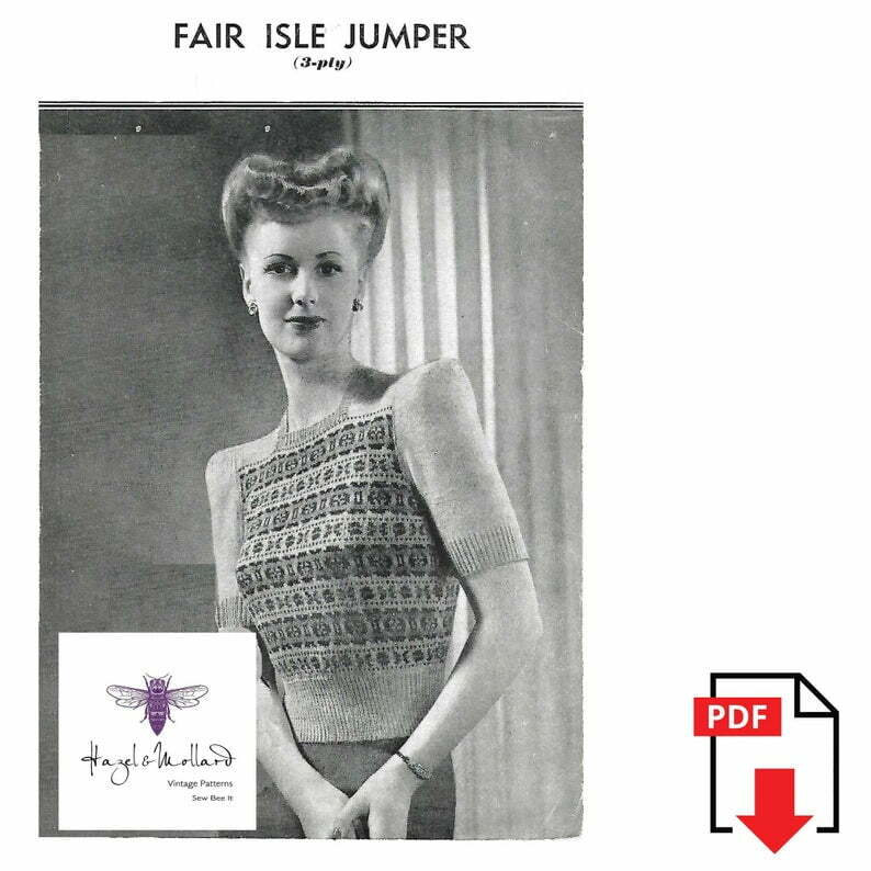 1940's Fair Isle Knitting Pattern Women's Short Sleeve image 0