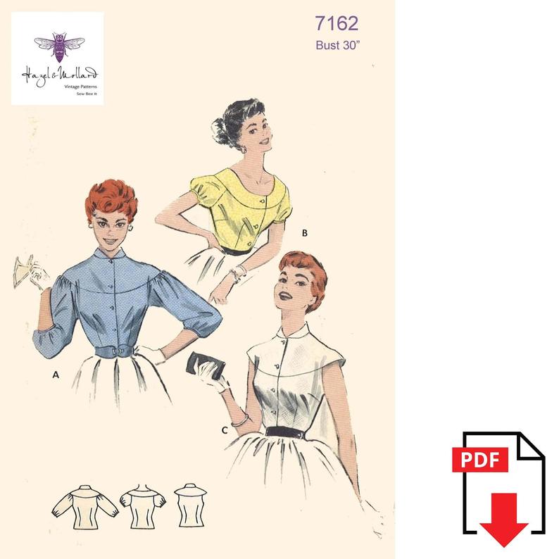 Vintage 1950's Sewing Pattern: Cape-Yoked Blouse Bust image 0
