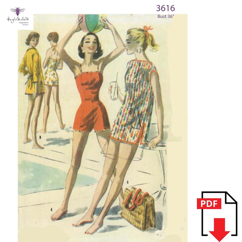 Vintage 1950's Sewing Pattern: Bathing Suit Beach Robe & image 0