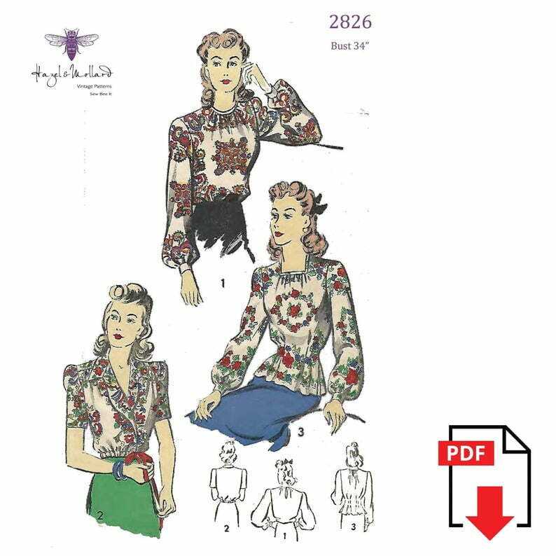 Vintage 1940's Sewing Pattern: Elegant Blouse Bust image 0