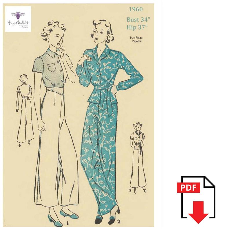 Chic 1930's Vintage Sewing Pattern Lounging Pyjamas image 0
