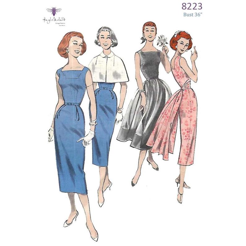 Vintage 1950's Sewing Pattern Fitted Dress Cape Over Skirt image 0