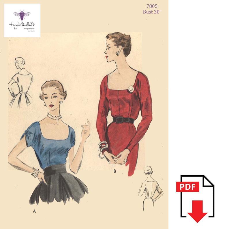 Vintage 1950's Sewing Pattern Elegant Square Neckline image 0