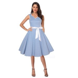 Women Sleeveless Print Retro Swing Dress
