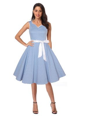 Women Sleeveless Print Retro Swing Dress