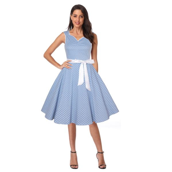 Women-Sleeveless-Print-Retro-Swing-Dress Women Sleeveless Print Retro Swing Dress