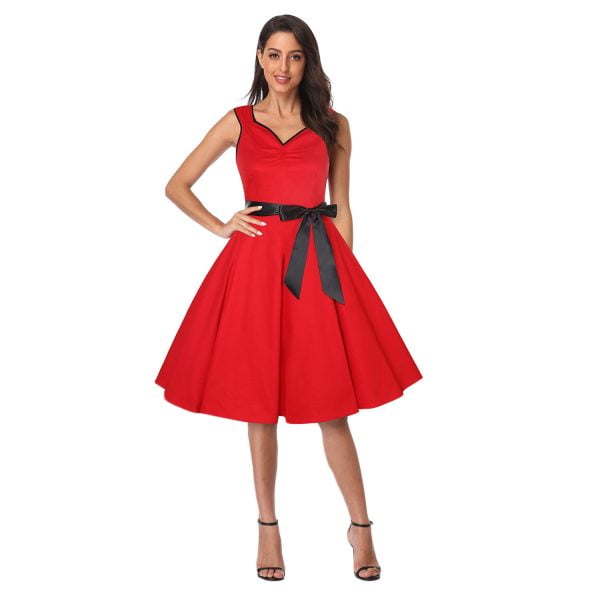 Women Sleeveless Print Retro Swing Dress
