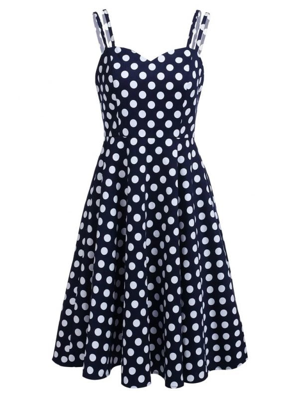Hepburn Style Two-piece Dot Stitching Sling Dress With Detachable Mesh Shawl