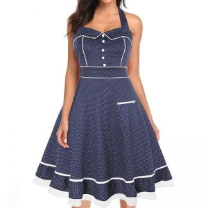Hepburn Style Retro Halter Neck 50s Pleated Dress