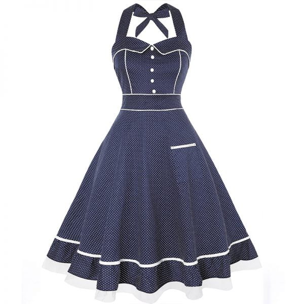 Hepburn Style Retro Halter Neck 50s Pleated Dress