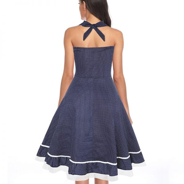 Hepburn Style Retro Halter Neck 50s Pleated Dress