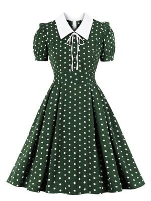 1950s Dresses Retro Polka Dot A Line Swing Dress