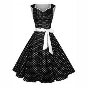 Women Sleeveless Print Retro Swing Dress
