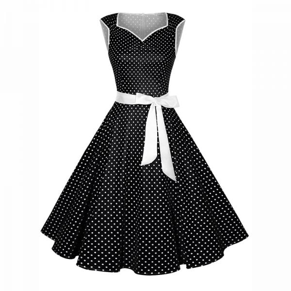 Women Sleeveless Print Retro Swing Dress