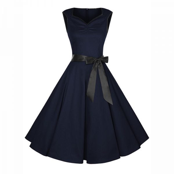 Women Sleeveless Print Retro Swing Dress