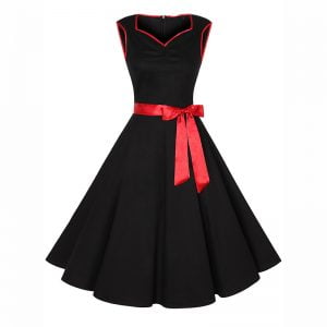 Women Sleeveless Print Retro Swing Dress