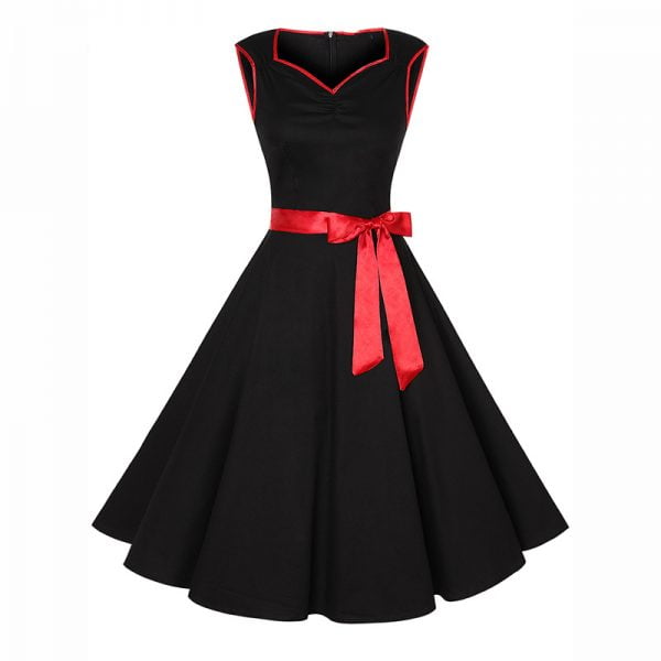 Women Sleeveless Print Retro Swing Dress