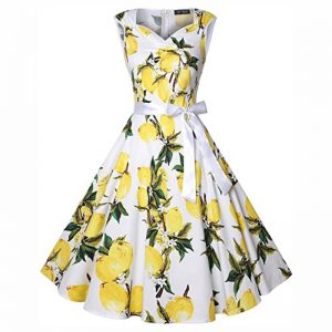 Women Sleeveless Print Retro Swing Dress