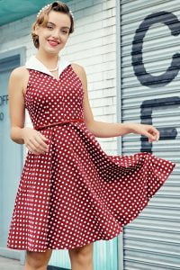 Retro Polka Dot Slim Swing Contrast Dress